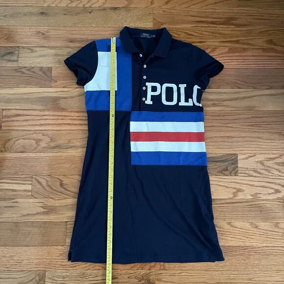 Polo Ralph Lauren Mesh Mini Shirt Dress Womens M Navy Blue Preppy Sporty Classic - Picture 8 of 9